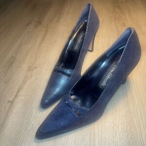 Elena Petrocelli Navy Leather Pumps 9 AAAA Extra Narrow 3.5” Heel Made in Spain